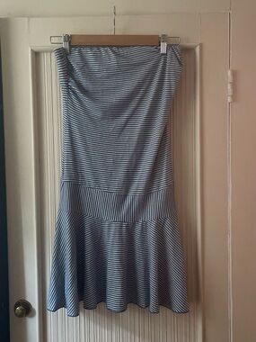 Women’s Strapless Blue & White Striped Flare Dress